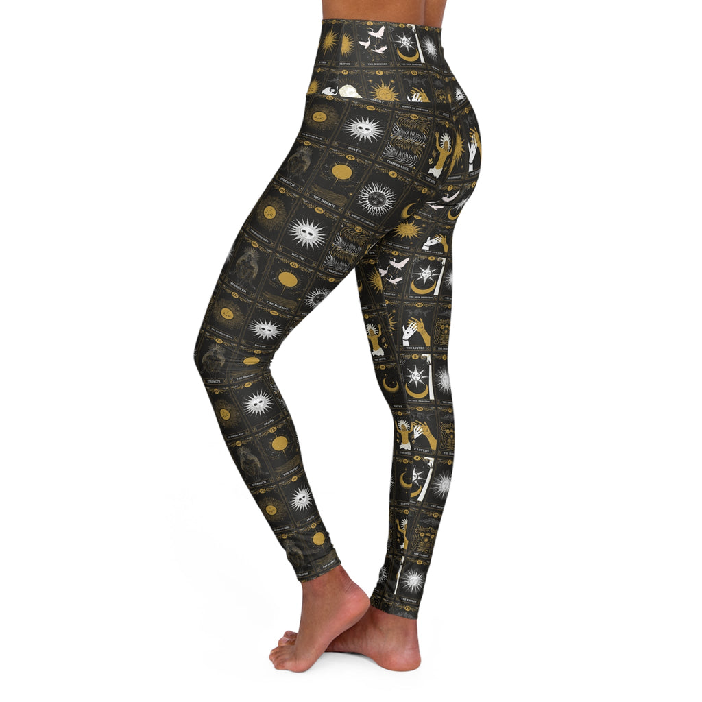Celestial Tarot Card Major Arcana Yoga Leggings High-Waisted Moon & Sun AOP