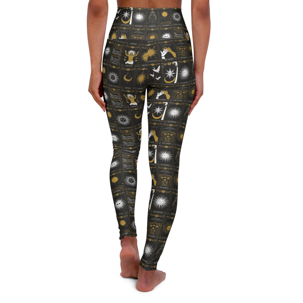 Celestial Tarot Card Major Arcana Yoga Leggings High-Waisted Moon & Sun AOP