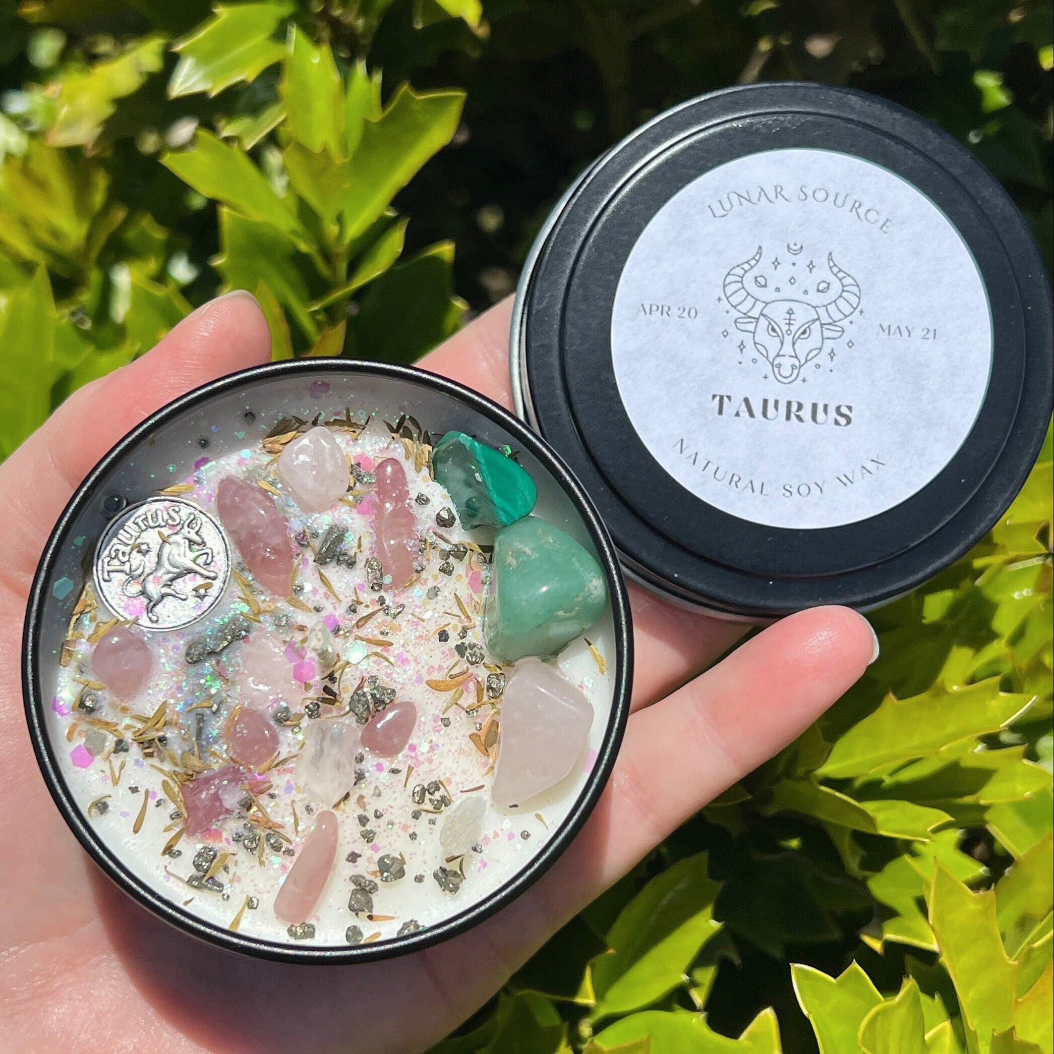 Taurus Candle | May Zodiac Sign Ritual Altar Intention Happy Birthday Gift Bull Season Crystal Charm Pendant Herbal Birth Natal Astrology