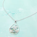 Abalone Sea Turtle Wave Teardrop Pendant Necklace