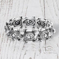 Antique Metal Stone Centered Turtle Link Stretch Bracelet