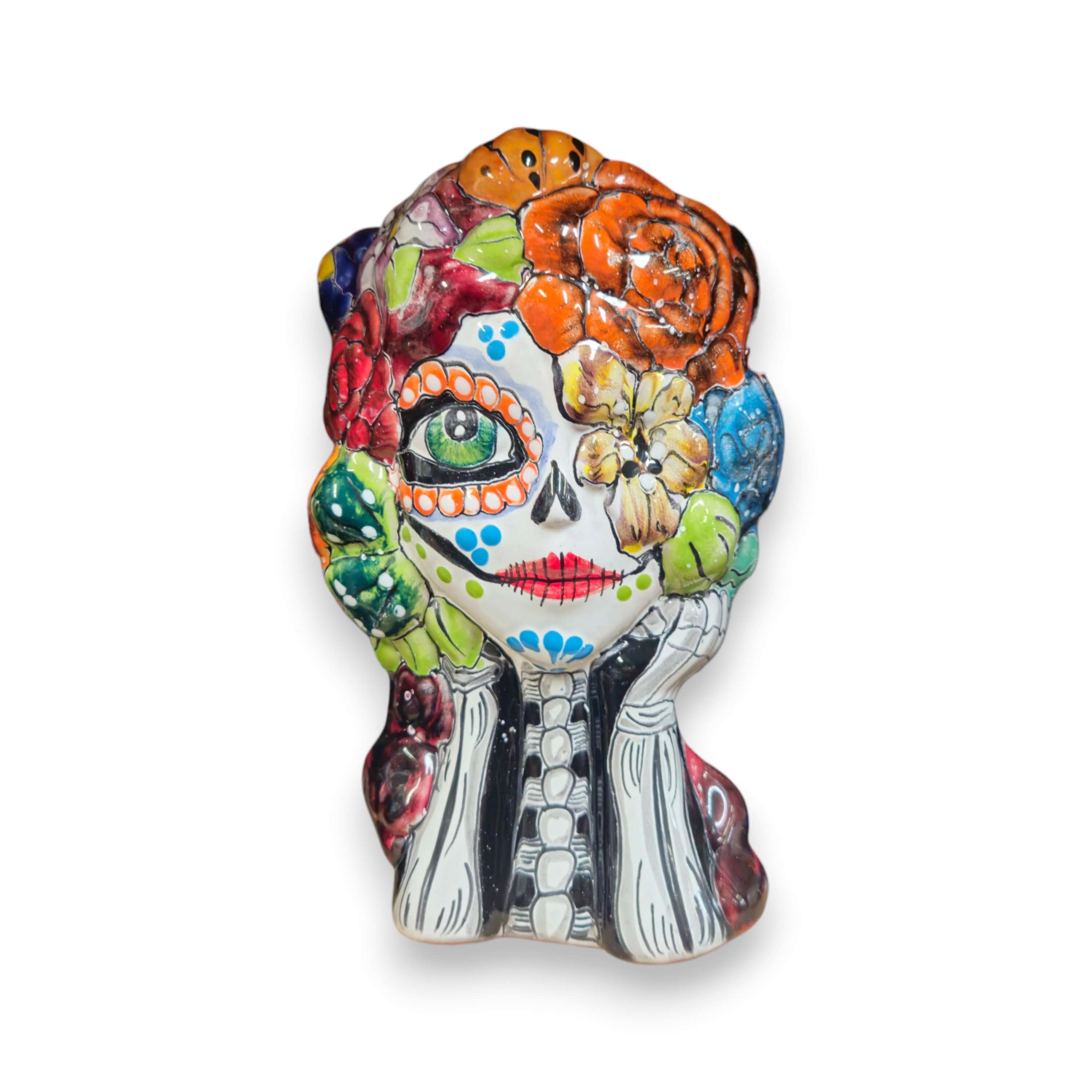 Colorful Talavera Skull Planter | Hand-Painted Ceramic Pot